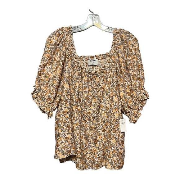 Old Navy Smocked Printed Peplum Top Amber Floral Lace Off-Shoulder Square Neck - Picture 1 of 5